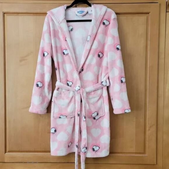 Peanuts Other - Soft Comfy Pink & White Peanuts Snoopy Bathrobe with Hood - S/M